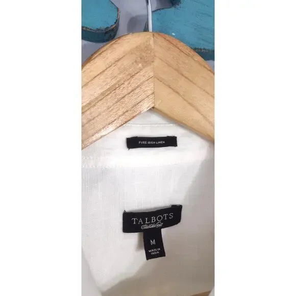 Talbots Women's Top 100% Linen Short Sleeve White Pleated Medium - Picture 9 of 11